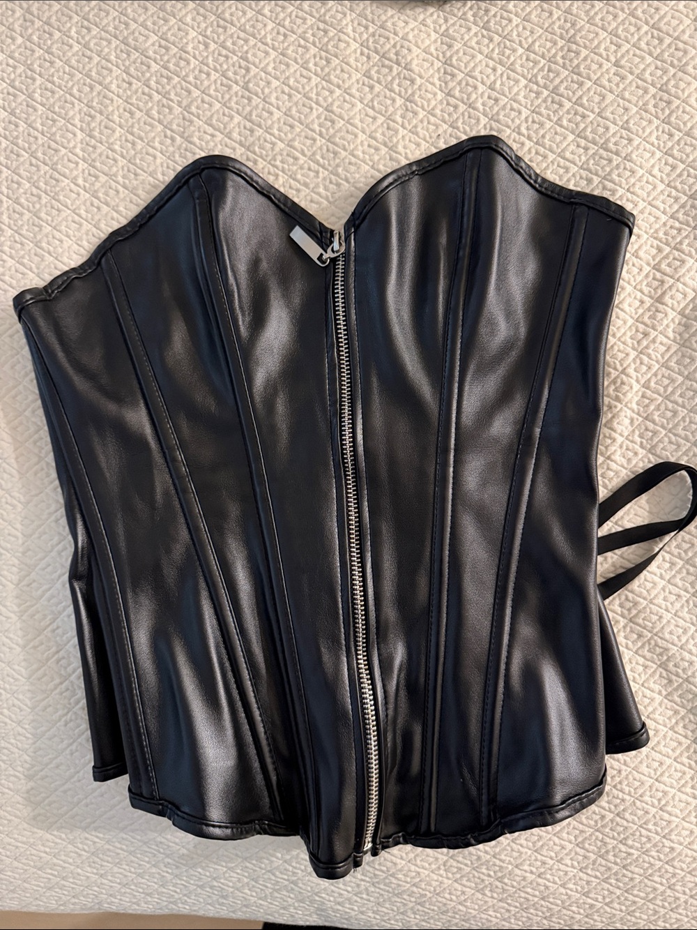 Faux Leather Black Corset Top with Front Zip